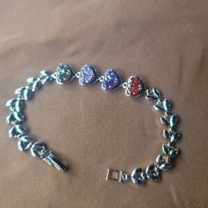 Heart Charm Gold Bracelet with Multicolor Stones